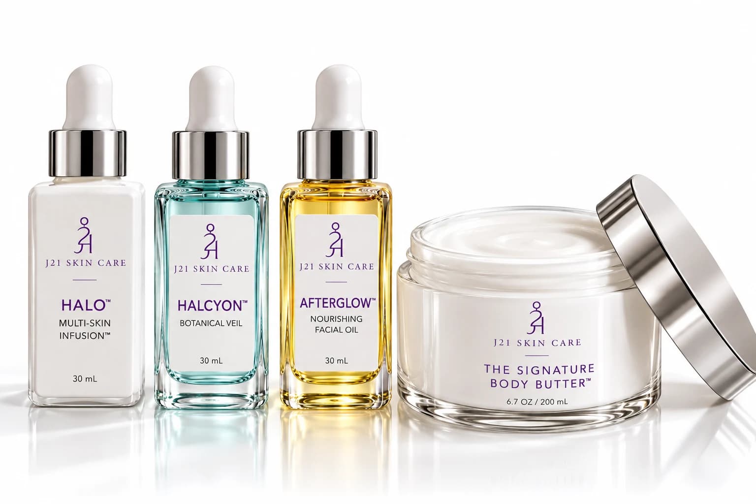 The J21 collection: HALO™, HALCYON™, AFTERGLOW™ and The Signature Body Butter™