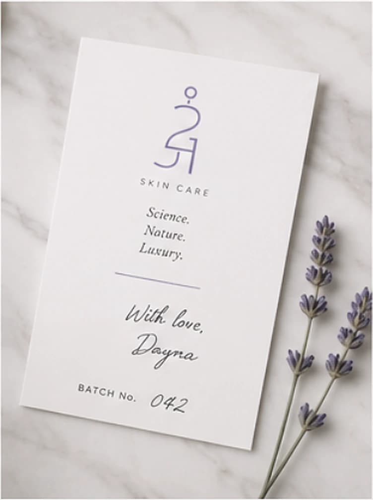 The card that ships in every box, signed With love, Dayna.